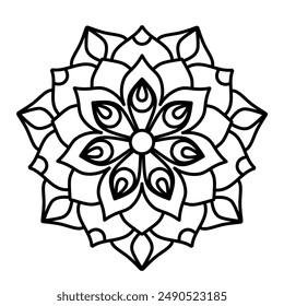 Fácil y simple mandala para colorear páginas, libro para colorear, adorno de círculo decorativo en estilo étnico oriental, fondo blanco