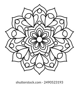 Fácil y simple mandala para colorear páginas, libro para colorear, adorno de círculo decorativo en estilo étnico oriental, fondo blanco