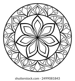 Dibujos para colorear de mandala fácil y simple para niños y adultos, Mandala de flores, patrón abstracto de mandala de Vector, fondo blanco