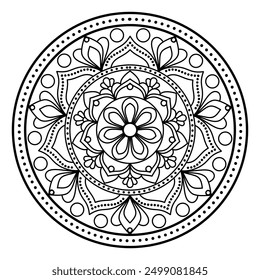 Easy and simple mandala coloring pages for kids and adults, Flower Mandala ,vector abstract mandala pattern, white background