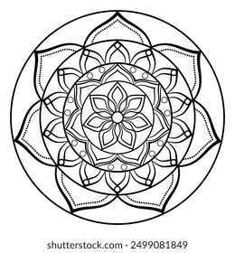 Easy and simple mandala coloring pages for kids and adults, Flower Mandala ,vector abstract mandala pattern, white background