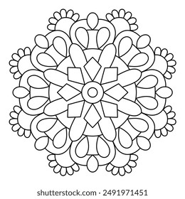 easy and simple mandala design with clean lines for coloring book, creative mandala art, mandala design for adults coloring book
