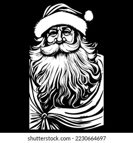 easy simple santa claus drawing hand drawn vector black and white clip art

