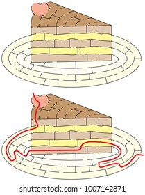 Easy slice of cake maze for younger kids with a solution