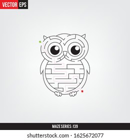 Easy sloved abstract complex owl labyrinth. Black color on a grey background flat illustration.