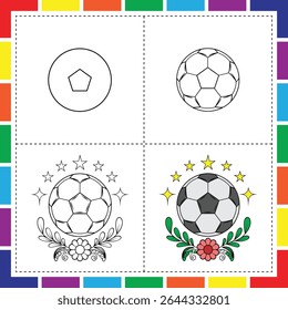 Guia de coloração de bola de futebol fácil para crianças passo a passo
