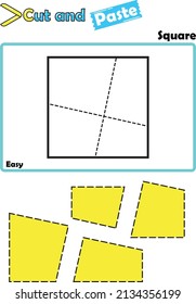 Einfache "Square Puzzle-Arbeitsblatt" für Kleinkinder oder Vorschulen, um Denkfähigkeiten, logisches Denken, Formerkennung, Geometrie mit feiner motorischer Kompetenz zum Schneiden und Einfügen von Bildern auszuüben