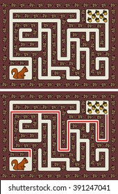 Easy squirrel maze for younger kids with a solution