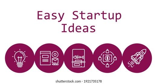 easy startup ideas background concept with easy startup ideas icons. Icons related idea, branding, fishbone, crowdfunding, space shuttle