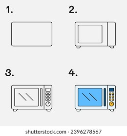 Easy step by step guide: drawing and coloring microwave.