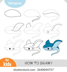 Easy step-by-step guide for kids on how to draw a cute stingray. Perfect for preschool and kindergarten children learning to draw sea animals. Fun and educational drawing activity