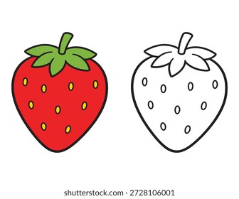 Easy Strawberry Fruit Malvorlage für Kinder. Illustration lernen mit Farbleitfaden mit Farbe und schwarzem Umriss