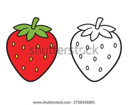 Easy Strawberry Fruit Coloring Page for Kids. Learning Illustration with Color Guide with Color and Black Outline