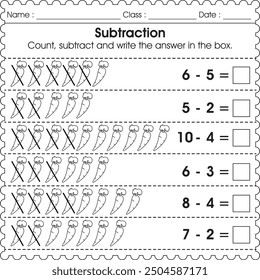 Easy subtraction worksheet for kids  (activity 9)