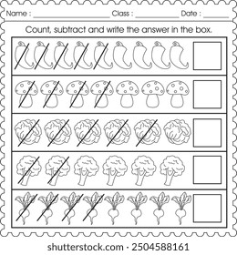 Easy subtraction worksheet for kids  (activity 1)