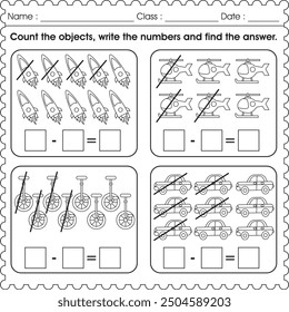 Easy subtraction worksheet for kids  (activity 3)