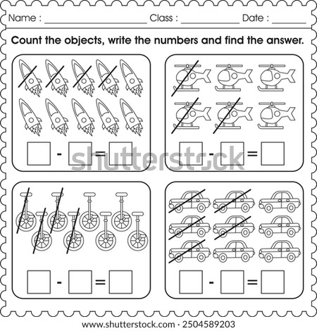 Easy subtraction worksheet for kids  (activity 3)