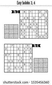 Easy sudoku puzzles 3. 4, suitable for kids, beginners, or just for relax. Answers included.