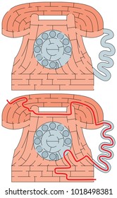 Easy telephone maze for younger kids with a solution
