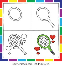 Easy Tennis Racket Coloring Page with Step by Step Guide