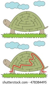 Easy tortoise maze for younger kids with a solution