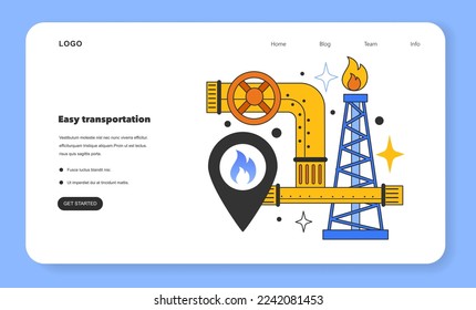 Easy transportation as a benefit to using natural gas web banner or landing page. Natural resource extraction and use. Natural gas transportation to the end consumer. Flat vector illustration