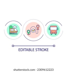 Easy travelling by public transport loop concept icon. Reach destination. Passenger vehicles abstract idea thin line illustration. Isolated outline drawing. Editable stroke. Arial font used