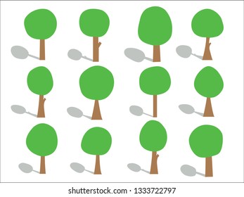 Easy tree icons in various forms with shadows.
