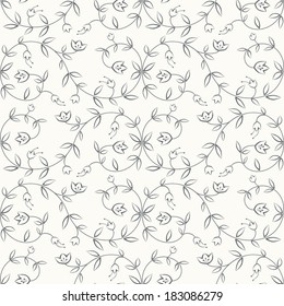 Easy tulips pattern. Seamless pattern with nice small flowers. Contrast line art for web or textile background. Vector is EPS8, grouped by colors. 