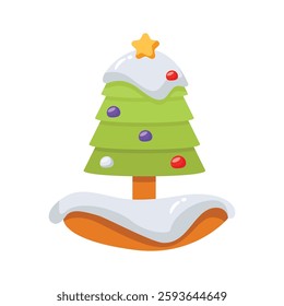 Easy to use 3d style icon of xmas tree covered with snow