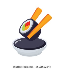 Easy to use 3d style icon of sushi with dip sauce