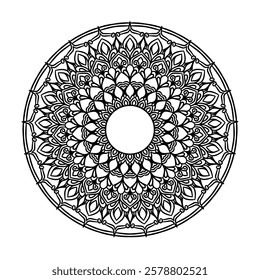 Easy to use black and white mandala circle outline - mandala coloring pages for adults and kids - simple mandala art vector. Decorate the walls, yes tiles, carpets and fabric patterns.