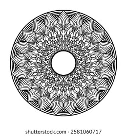Easy to use black and white mandala circle outline - mandala coloring pages for adults and kids - simple mandala art vector. Decorate the walls, yes tiles, carpets and fabric patterns.