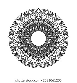 Easy to use black and white mandala circle outline - mandala coloring pages for adults and kids - simple mandala art vector. Decorate the walls, yes tiles, carpets and fabric patterns.