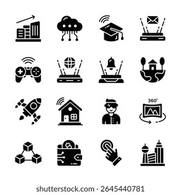 Easy to use collection of metaverse and smart technology glyph icons
