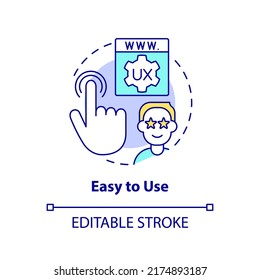 Easy To Use Concept Icon. Great Website Feature Abstract Idea Thin Line Illustration. Simple Interface. UX Design. Isolated Outline Drawing. Editable Stroke. Arial, Myriad Pro-Bold Fonts Used