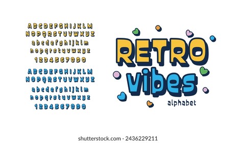 Easy use design font. Stylish typography composite alphabet. Vector display letters a to z. Yellow and blue color typeface.