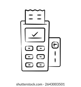 Icono de estilo doodle fácil de usar que muestra un pago de la máquina de tarjeta