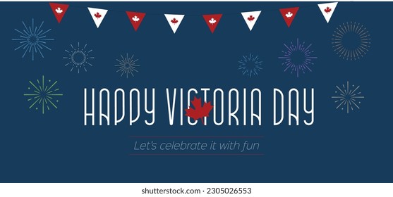 Einfach zu bedienen Bearbeitbare eps10, Happy Victoria Day Card mit Ahornblatt auf blauem Hintergrund, Poster, Banner, Grußkarte, Einladung, Kanada, 23 Mai