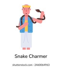 Easy to use flat character icon of snake charmer 