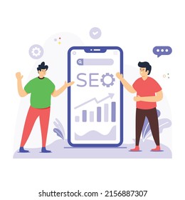 Easy to use flat illustration of mobile SEO 

