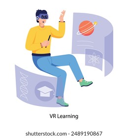 Ilustración plana fácil de usar del aprendizaje de la realidad virtual 