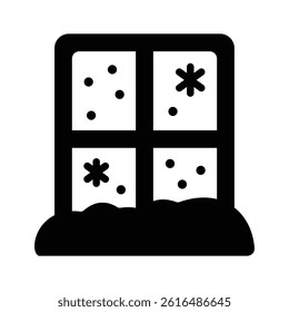 Easy to use glyph style icon showing snowfall window scene