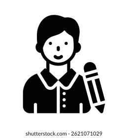 Icono de estilo de glifo fácil de usar que representa el carácter del escritor