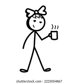 Easy to use hand drawn icon, drinking tea stick figure 