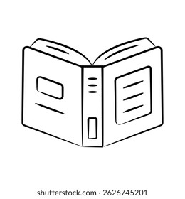 Easy to use hand drawn icon depicting open book reading