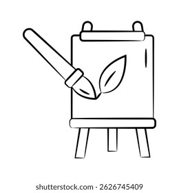 Easy to use hand drawn icon showing painting board with brush