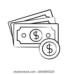 Easy to use hand drawn style icon showing payment money