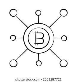 Icono de estilo dibujado a mano fácil de usar de nodos de red bitcoin