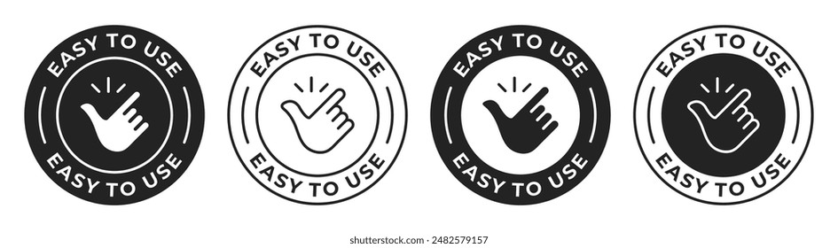 Easy to use icon. Snap of fingers vector illustration. Easy to care label. Simple to use emblem isolated. Finger snapping badge.